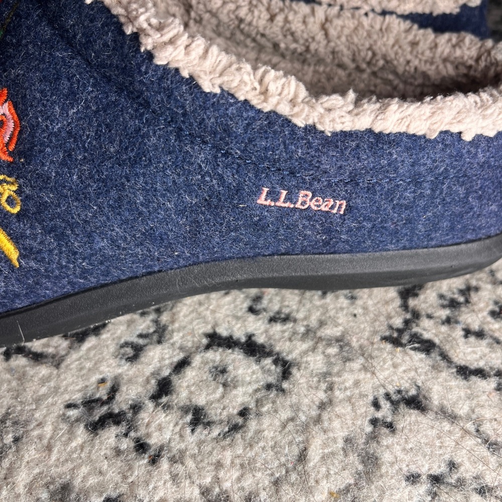 LL Bean Jess Franks Daybreak Scuffs Navy Blue Floral Wool Slippers Womens 9 NEW - Picture 7 of 9